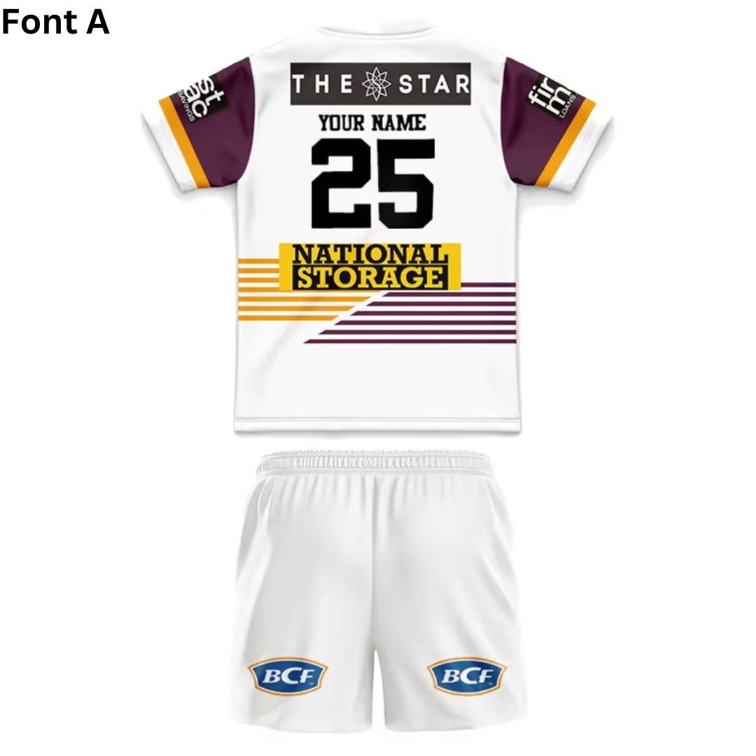 Brisbane Broncos 2025 Kids Away Jersey and Shorts Kit