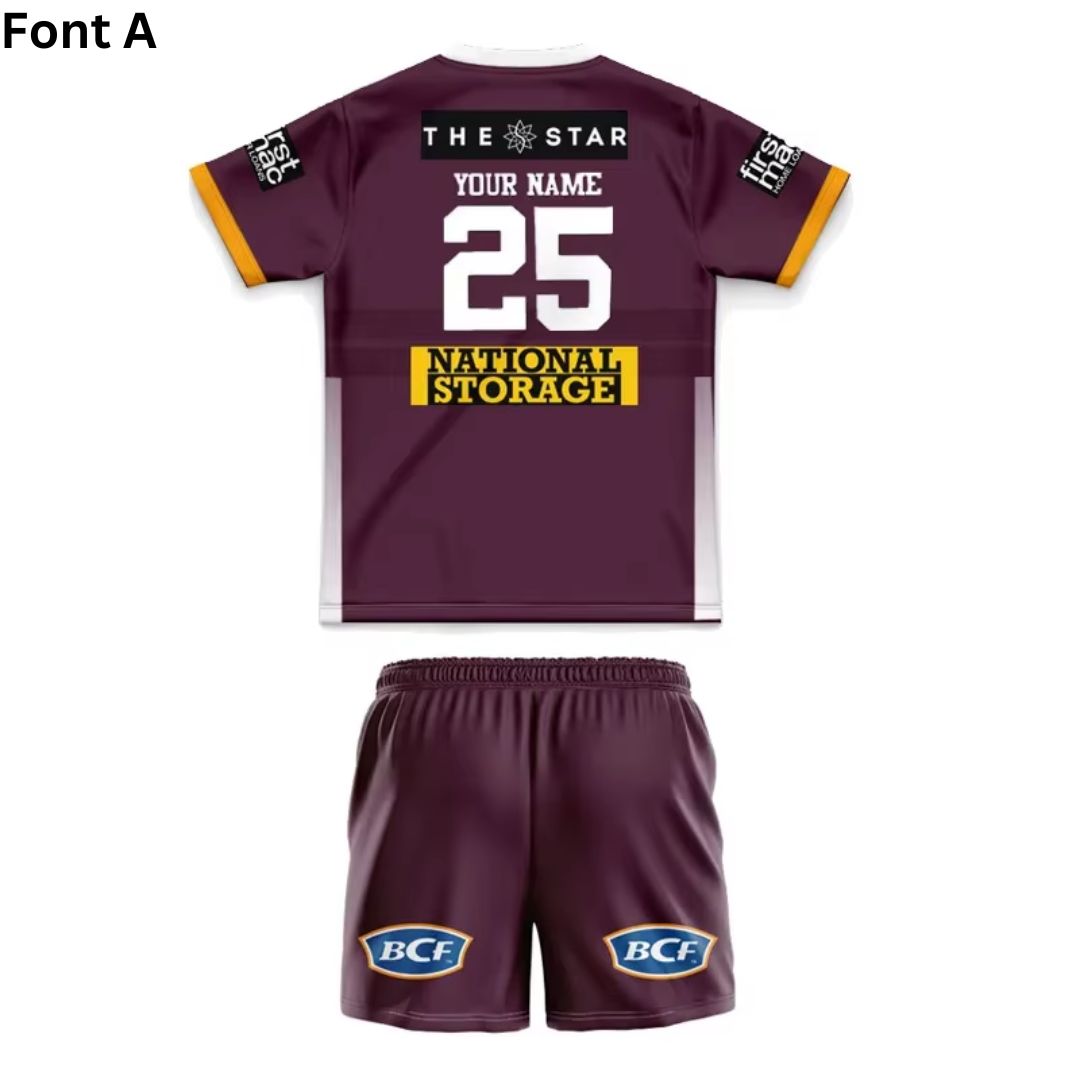 Brisbane Broncos 2025 Kids Home Jersey and Shorts Kit
