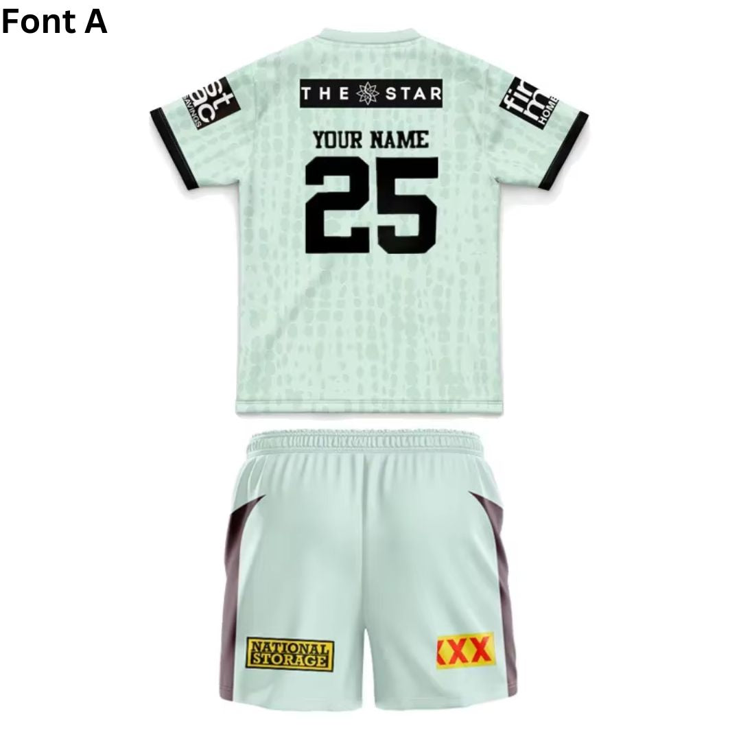 Brisbane Broncos 2025 Kids Mint Green Training Jersey and Shorts Kit