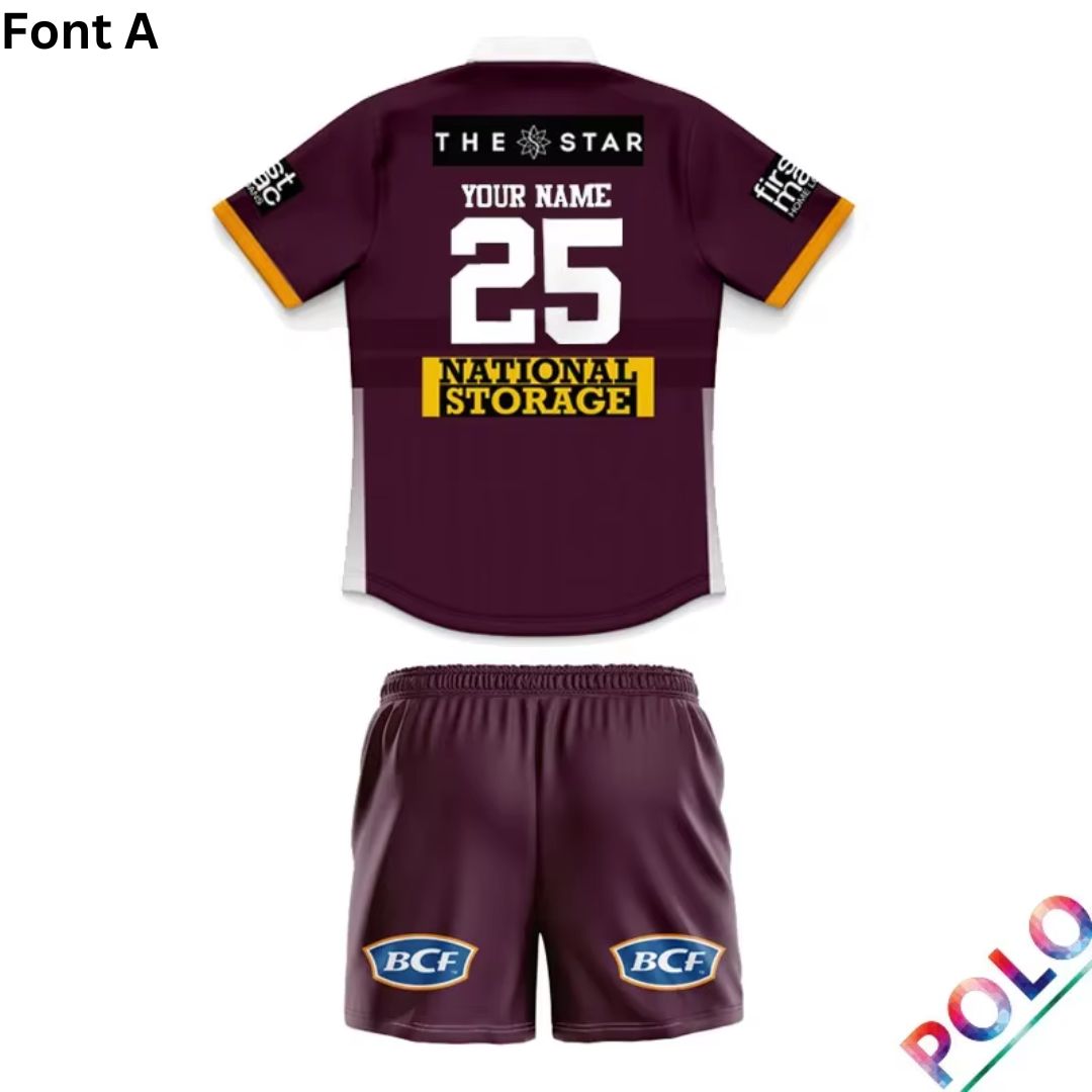 Brisbane Broncos 2025 Kids Home Polo Shirt and Shorts Kit