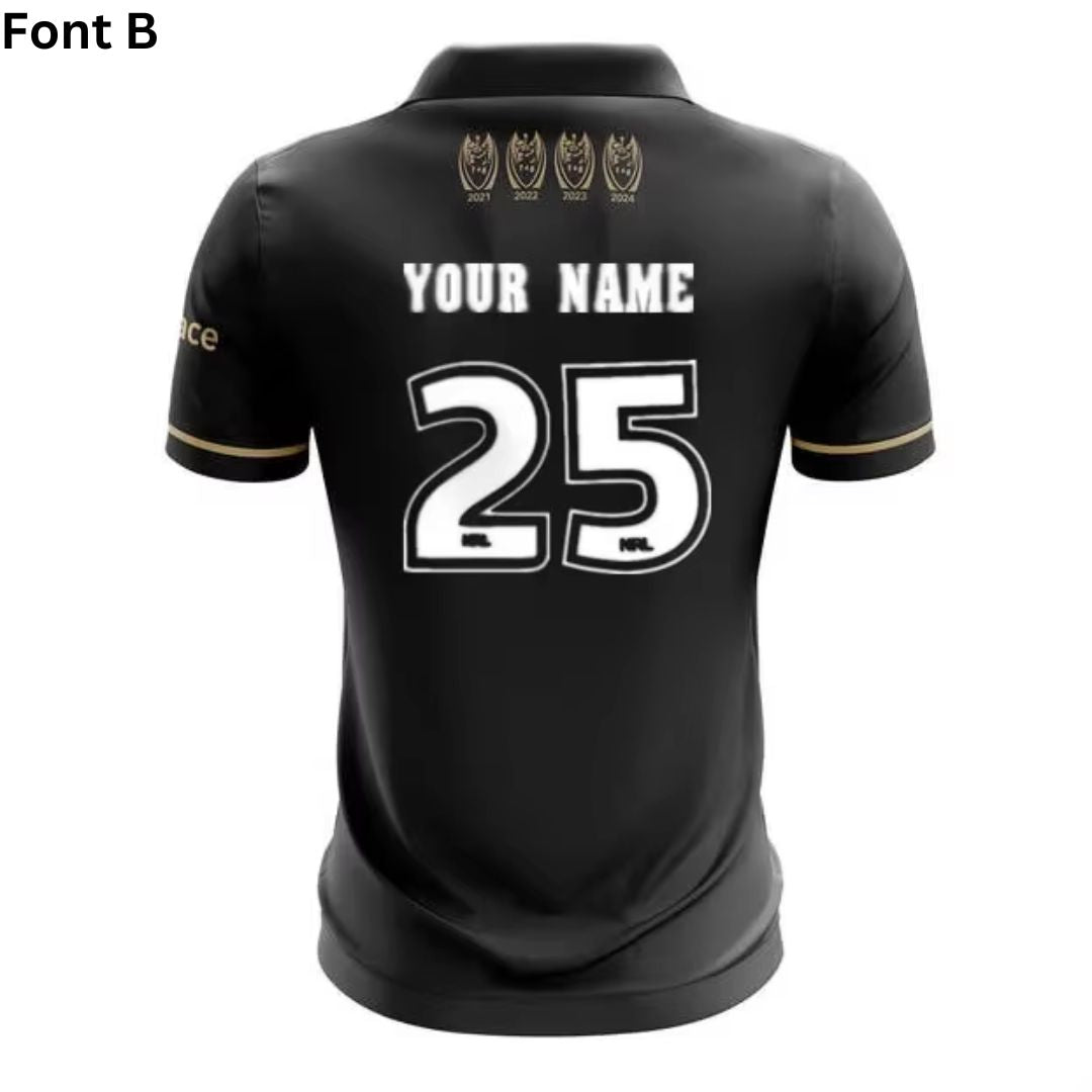 2024 Penrith Panthers Premiers 4 In a Row Black Polo Shirt