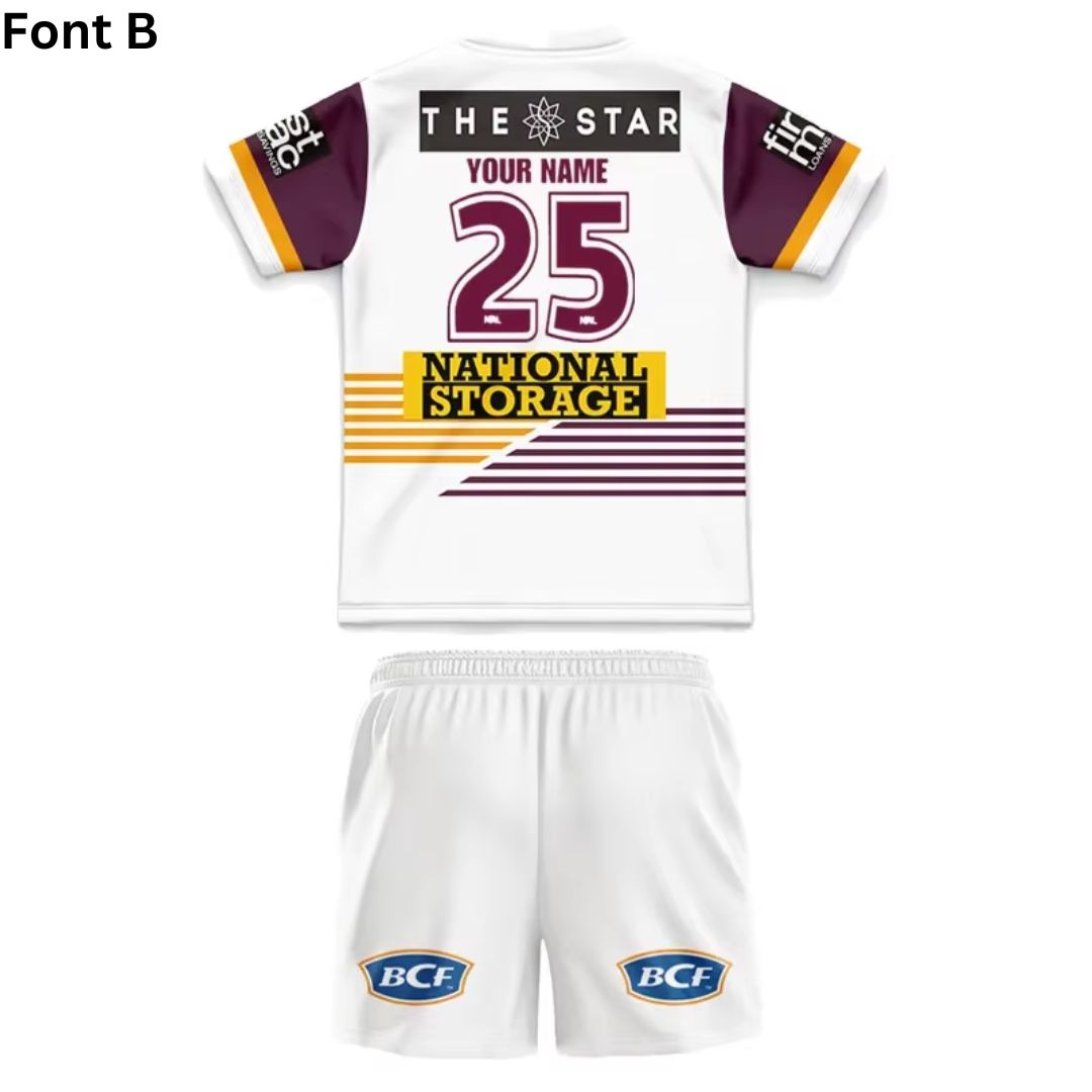 Brisbane Broncos 2025 Kids Away Jersey and Shorts Kit