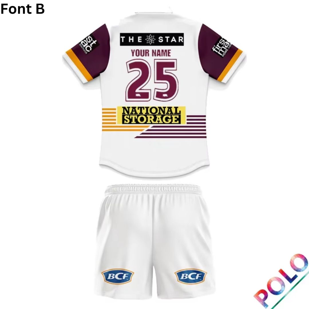 Brisbane Broncos 2025 Kids Away Polo Shirt and Shorts Kit