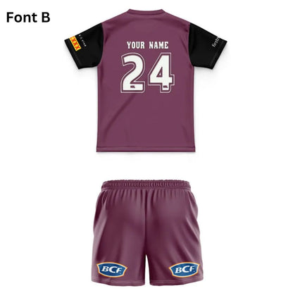 Kids Brisbane Broncos 2024 Black Sleeve Jersey and Shorts Kit