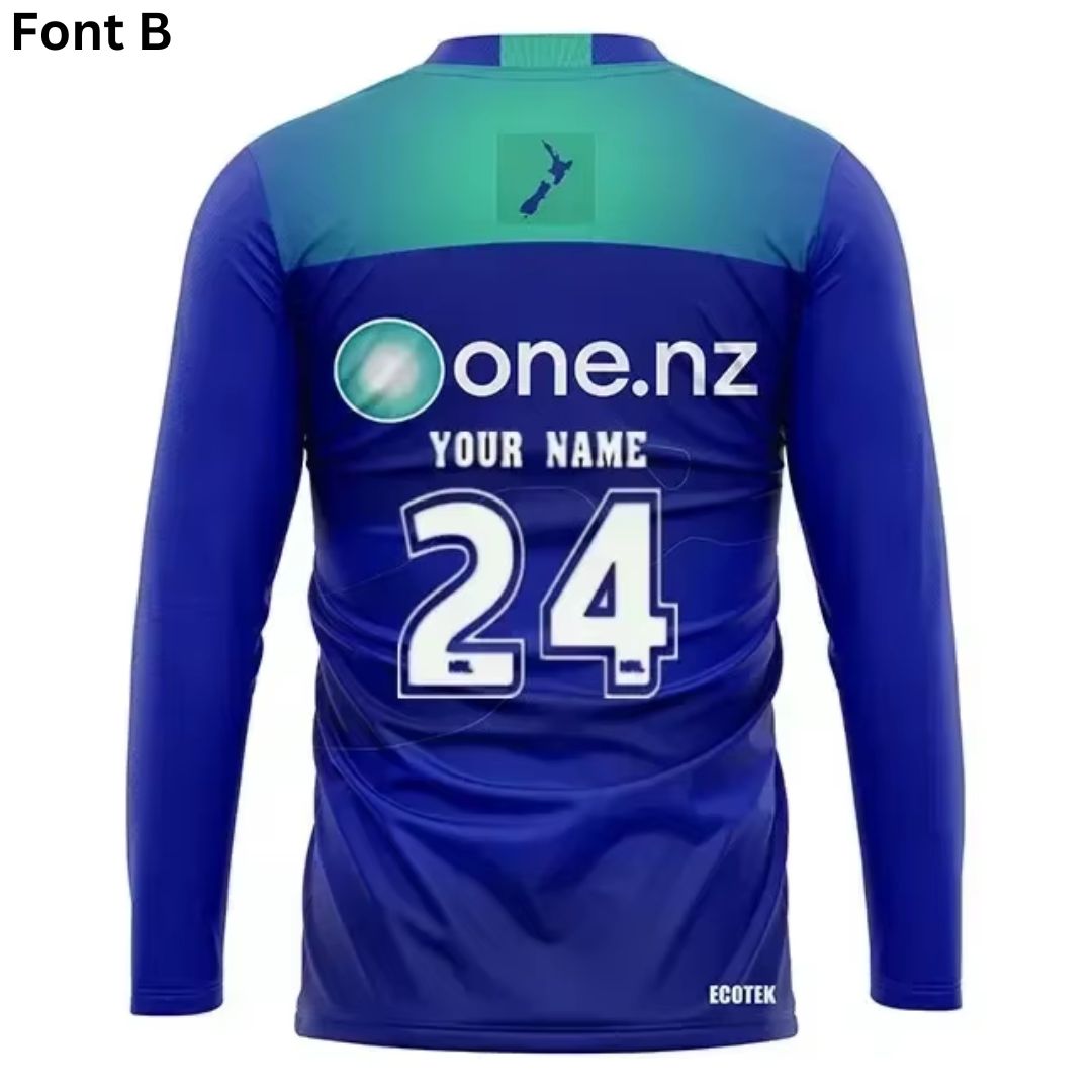 New Zealand Warriors 2024 Long Sleeve Blue Media Shirt