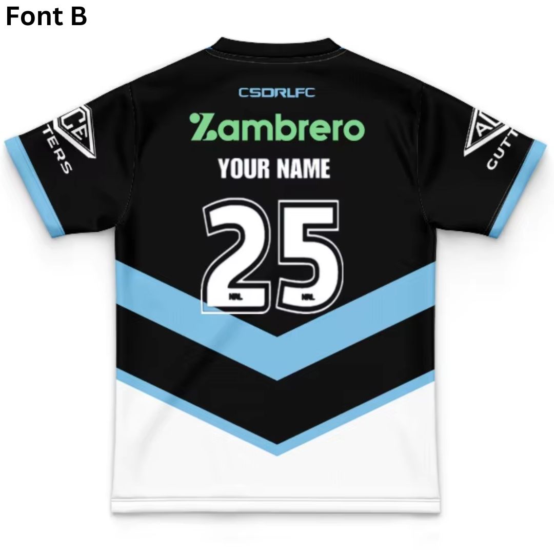 Cronulla Sutherland Sharks 2025 Kids Away Jersey and Shorts Kit