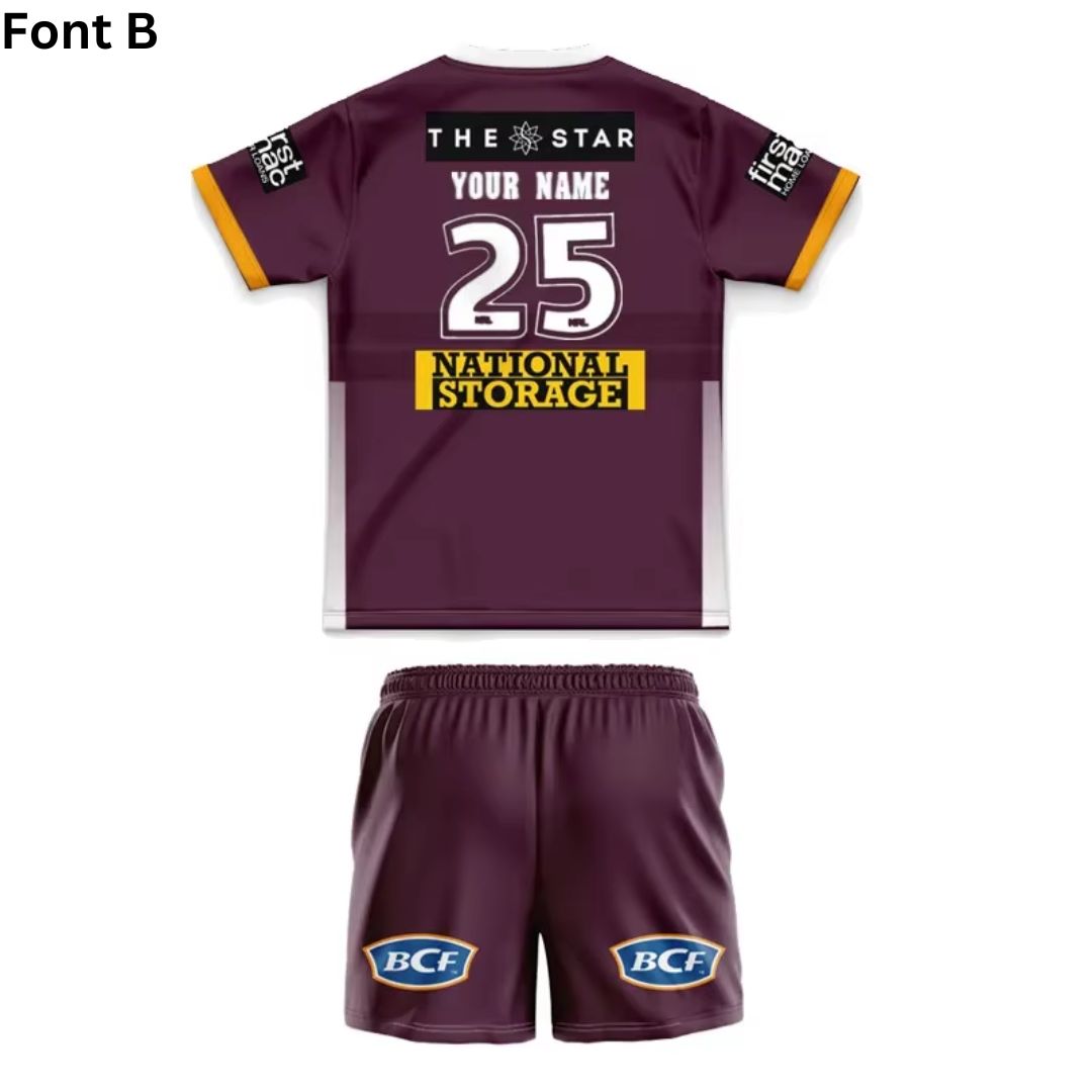 Brisbane Broncos 2025 Kids Home Jersey and Shorts Kit