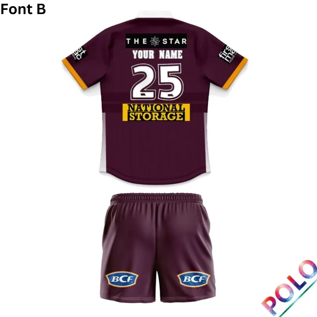Brisbane Broncos 2025 Kids Home Polo Shirt and Shorts Kit