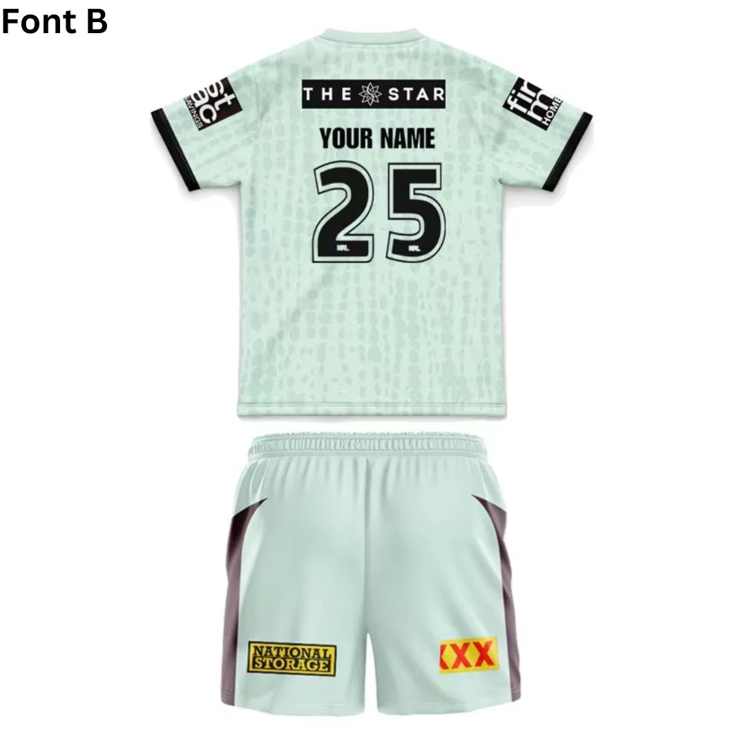 Brisbane Broncos 2025 Kids Mint Green Training Jersey and Shorts Kit