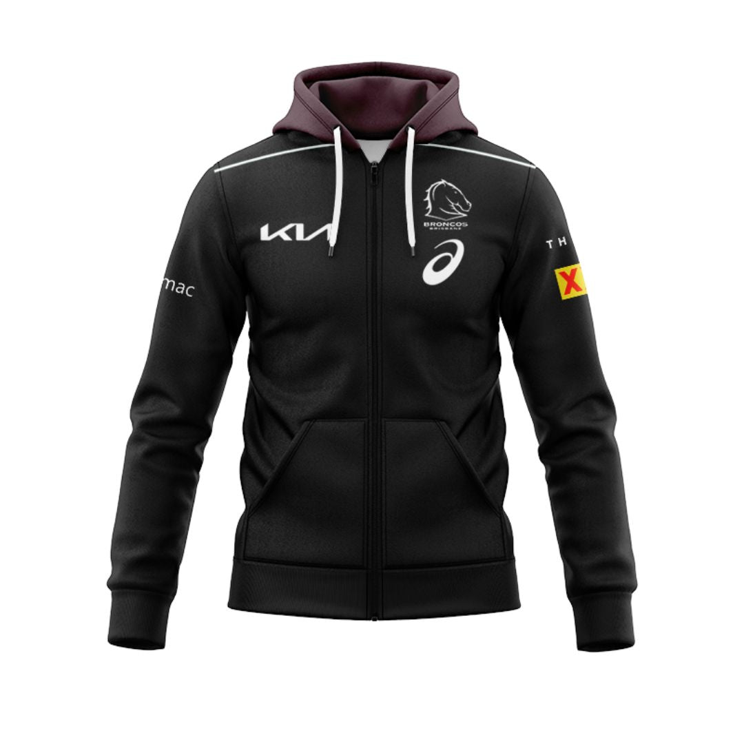 Brisbane Broncos 2025 Black Front Hoodie with Zipper