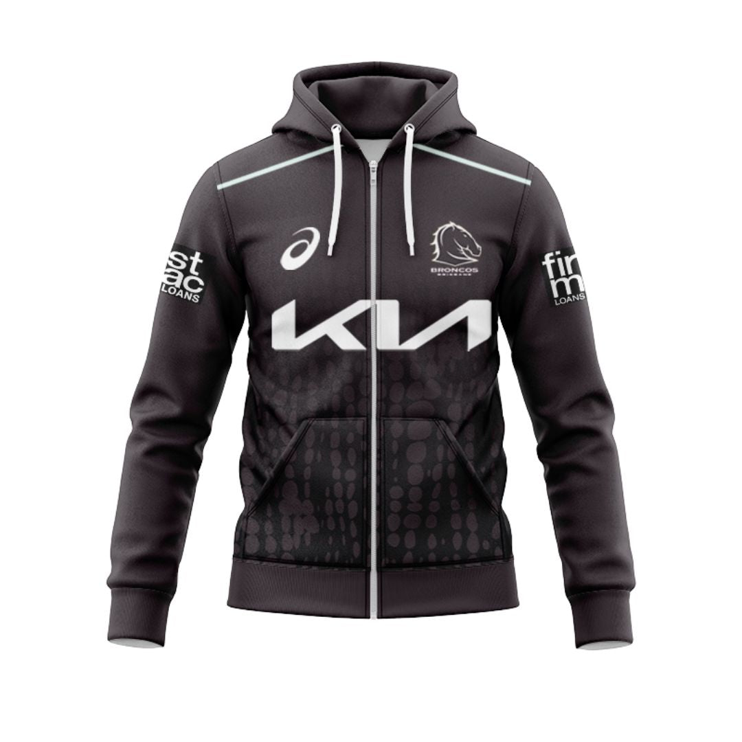 Brisbane Broncos 2025 Black Training Hoodie With Zipper