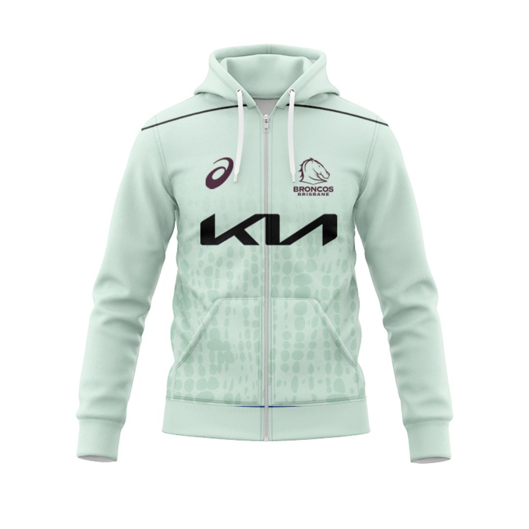 Brisbane Broncos 2025 Mint Green Training Hoodie with Zipper