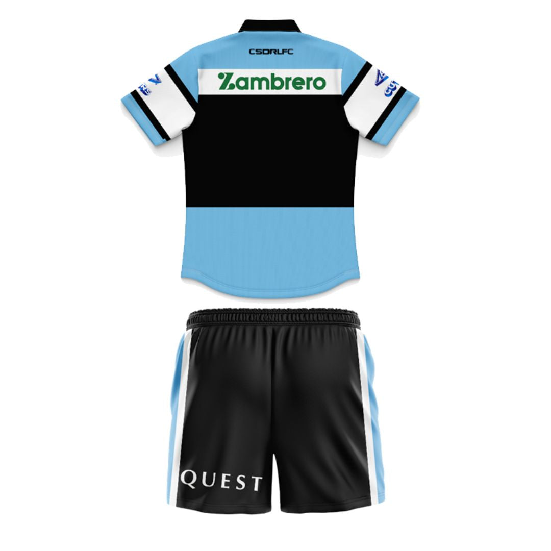 Cronulla Sutherland Sharks 2025 Kids Home Polo Shirt and Shorts Kit