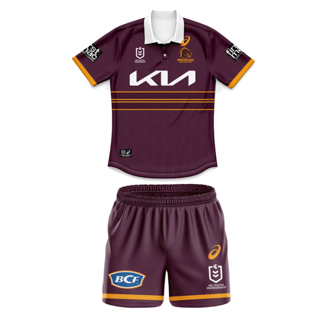 Brisbane Broncos 2025 Kids Home Polo Shirt and Shorts Kit