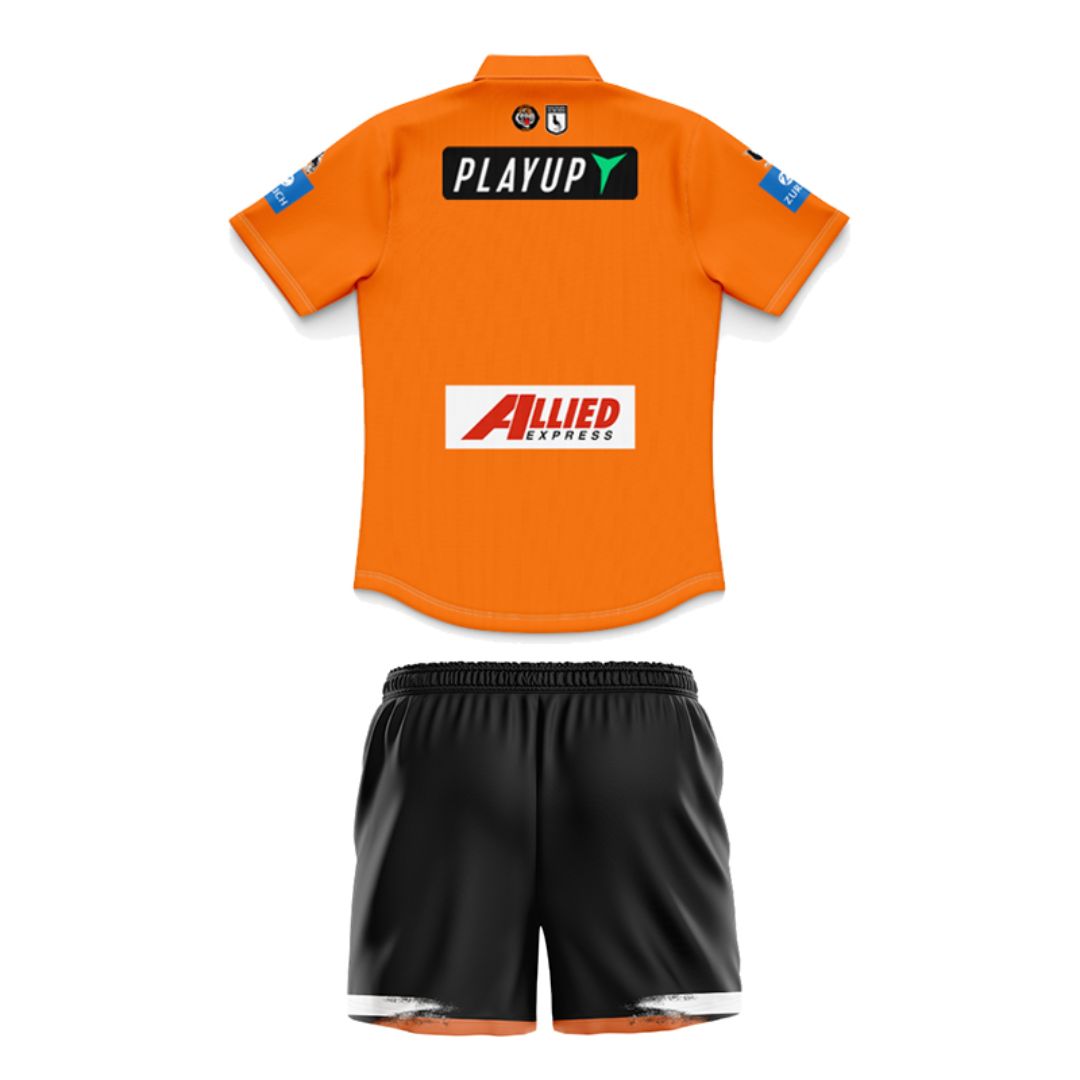 Wests Tigers 2025 Kids Away Polo Shirt and Shorts Kit