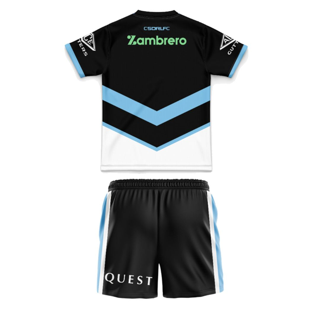 Cronulla Sutherland Sharks 2025 Kids Away Jersey and Shorts Kit