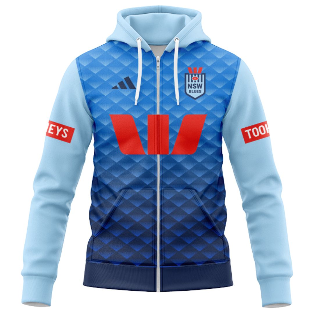 NSW Blues State Of Origin 2025 Light Blue Performance Hoodie with Zipper