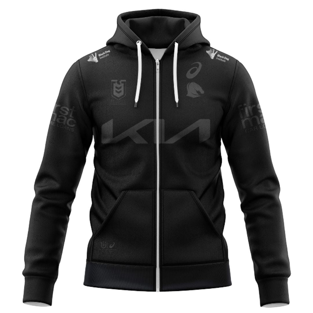Brisbane Broncos 2025 Black Hoodie with Zipper