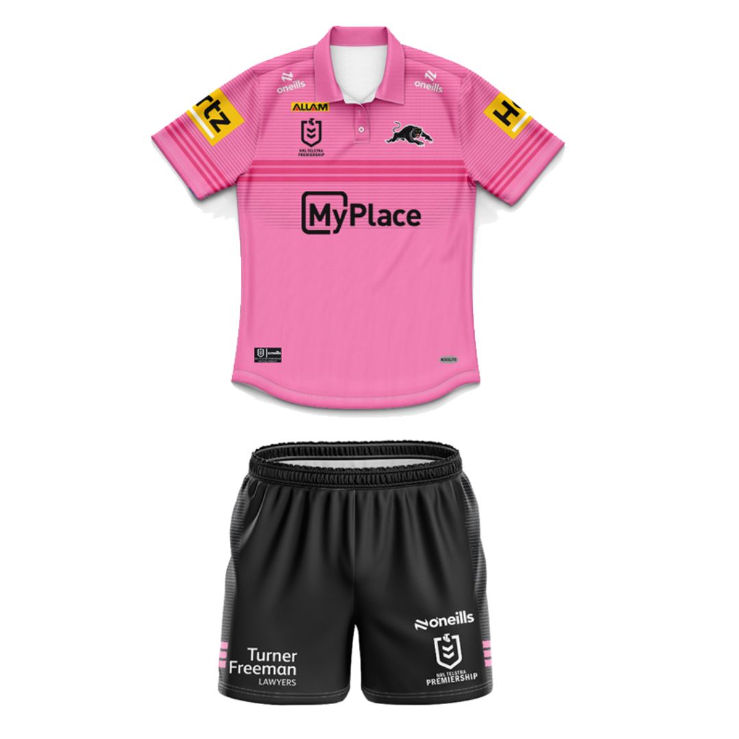 Penrith Panthers 2025 Kids Away Polo Shirt and Shorts Kit