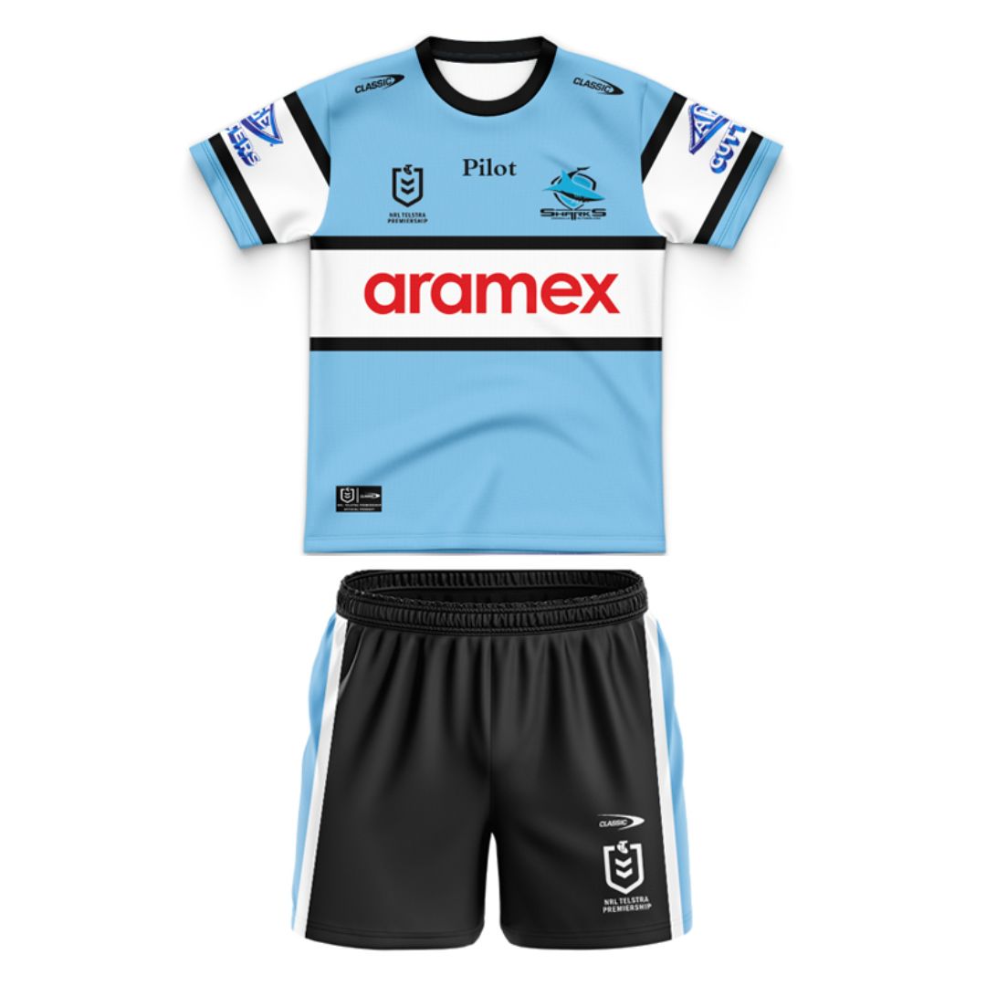 Cronulla Sutherland Sharks 2025 Kids Home Jersey and Shorts Kit