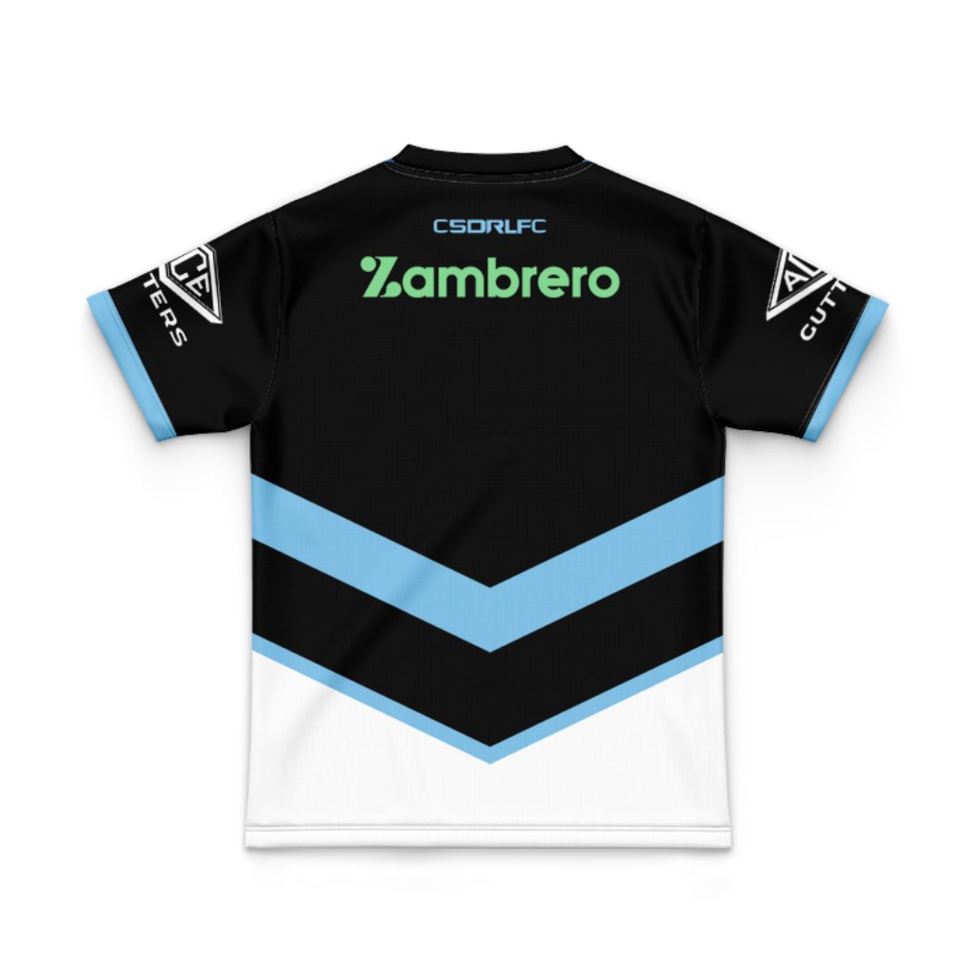 Cronulla Sutherland Sharks 2025 Kids Away Jersey and Shorts Kit