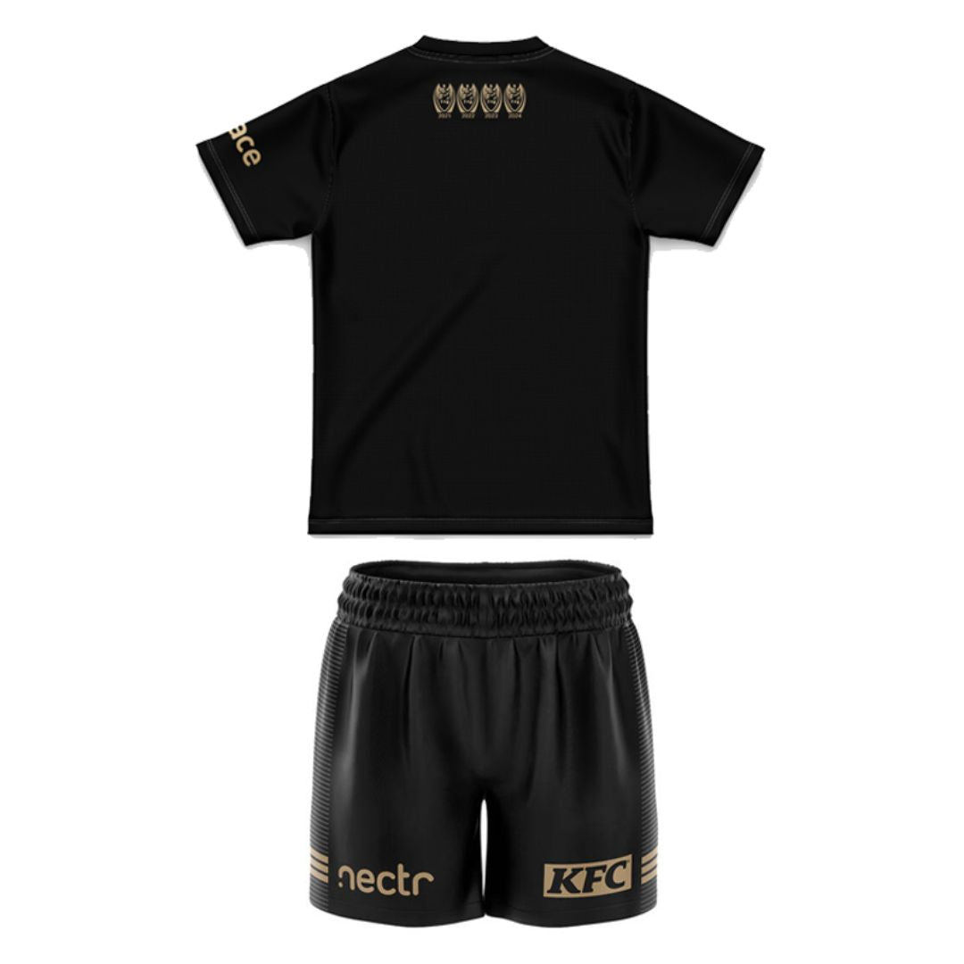 2024 Penrith Panthers Premiers 4 In a Row Kids Black Jersey and Shorts Kit