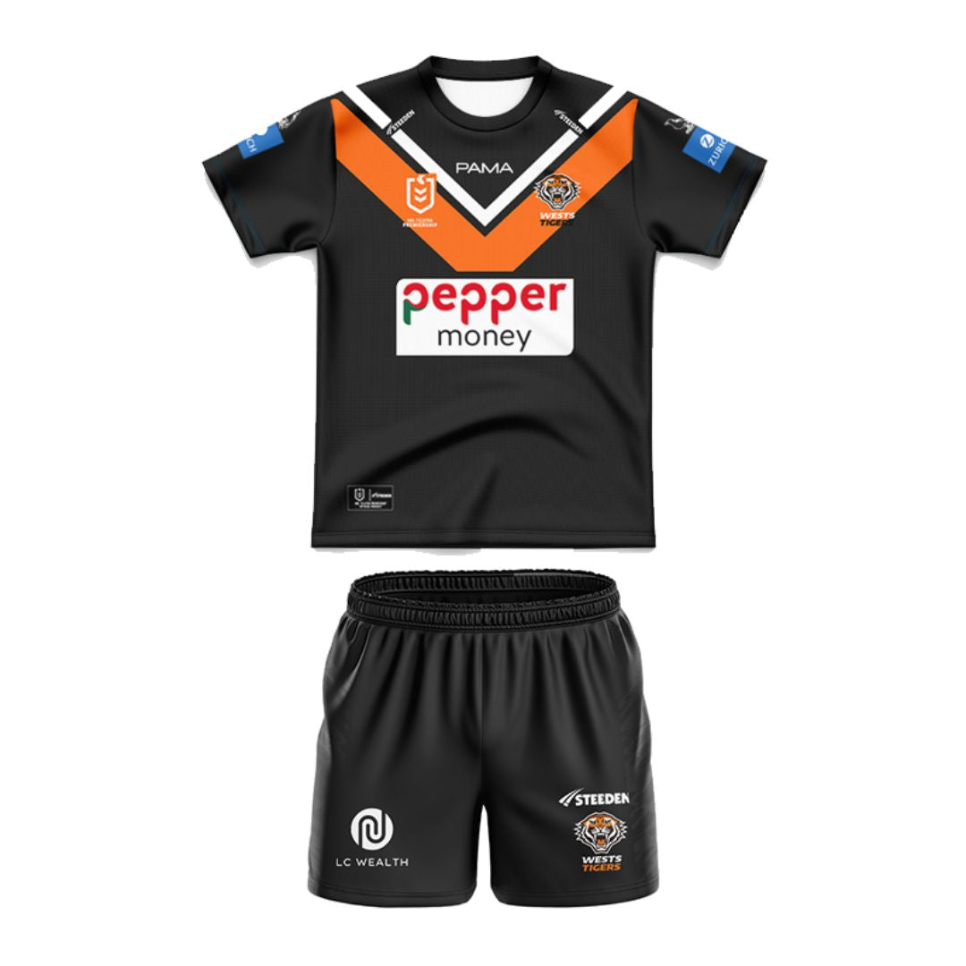 Wests Tigers 2025 Kids Home Jersey and Shorts Kit