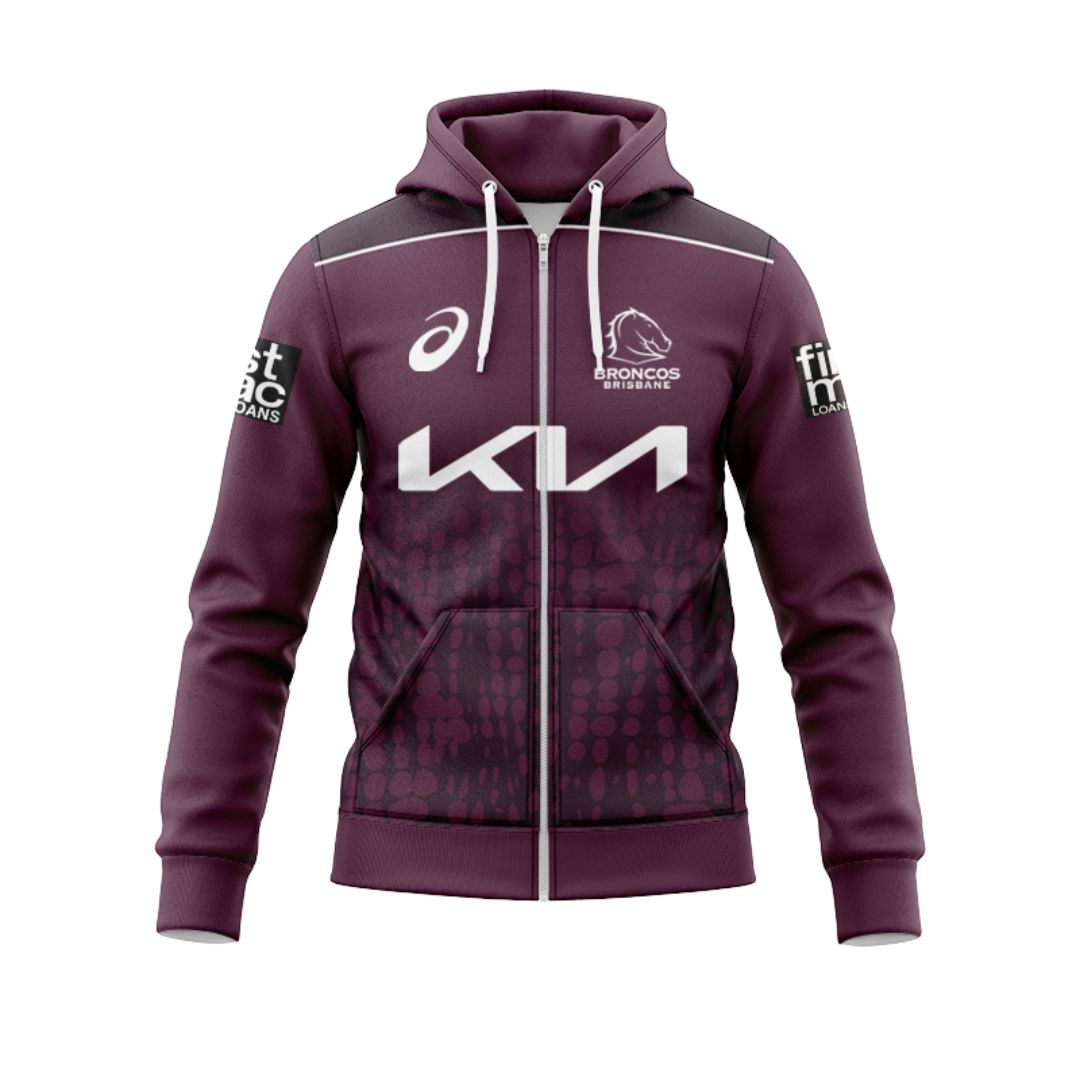 Brisbane Broncos 2025 Maroon Training Hoodie With Zipper