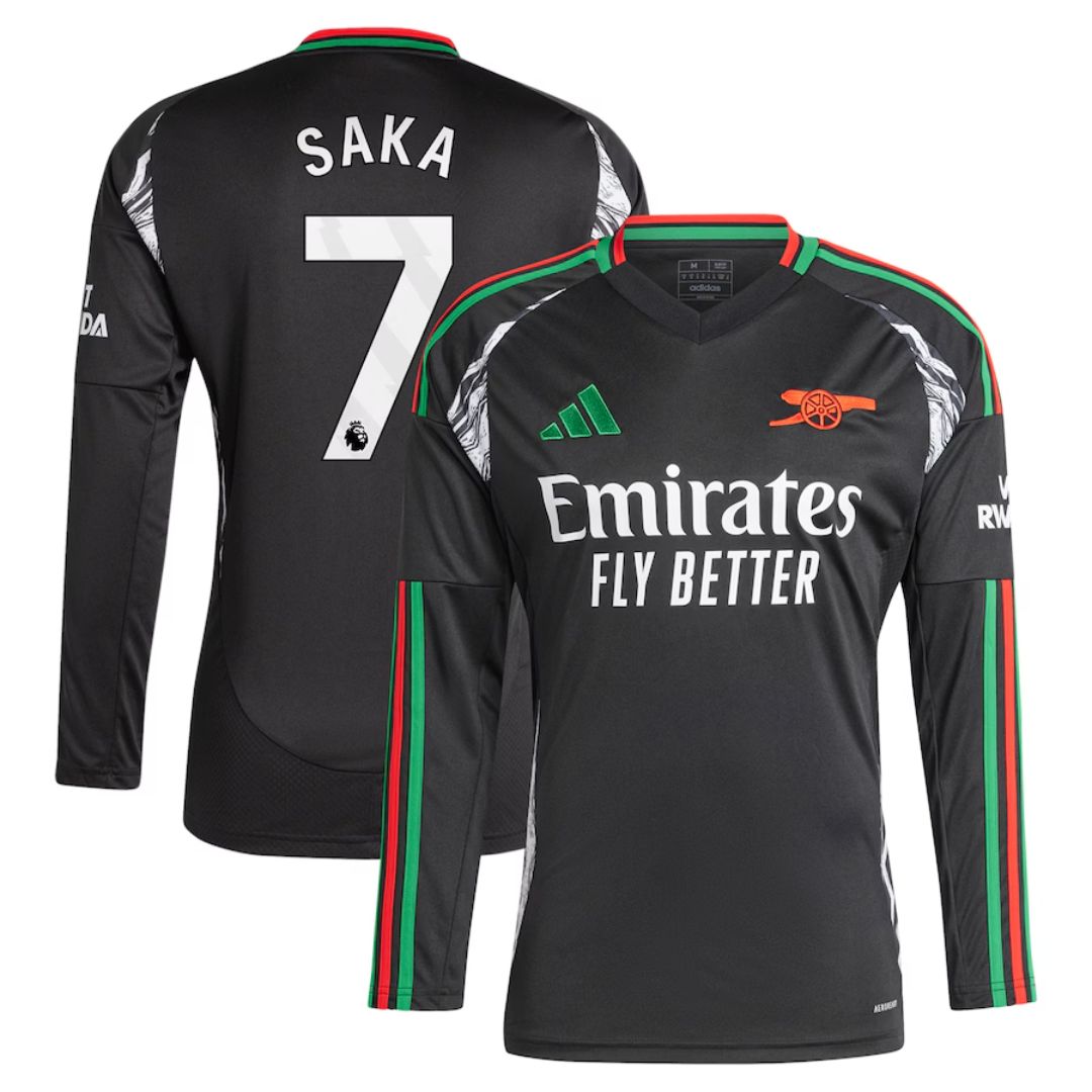 Arsenal Gunners 2024/25 Saka #7 Long Sleeve Away Jersey Shirt