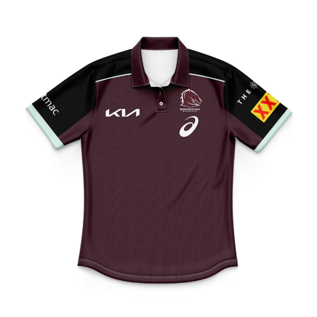 Brisbane Broncos 2025 Kids Black Sleeve Polo Shirt