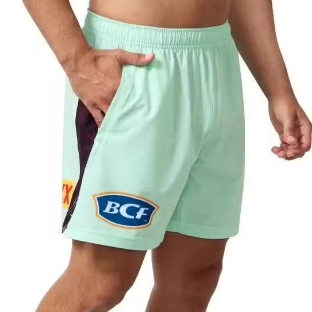 Brisbane Broncos 2025 Long Mint Green Training Gym Shorts