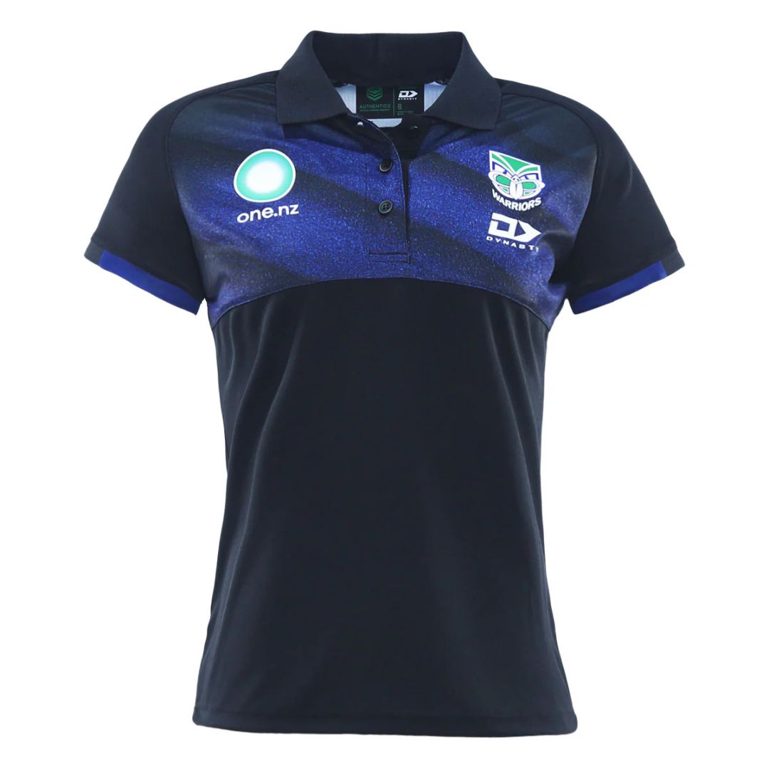 New Zealand Warriors 2025 Women's Black Sand Media Polo Shirt