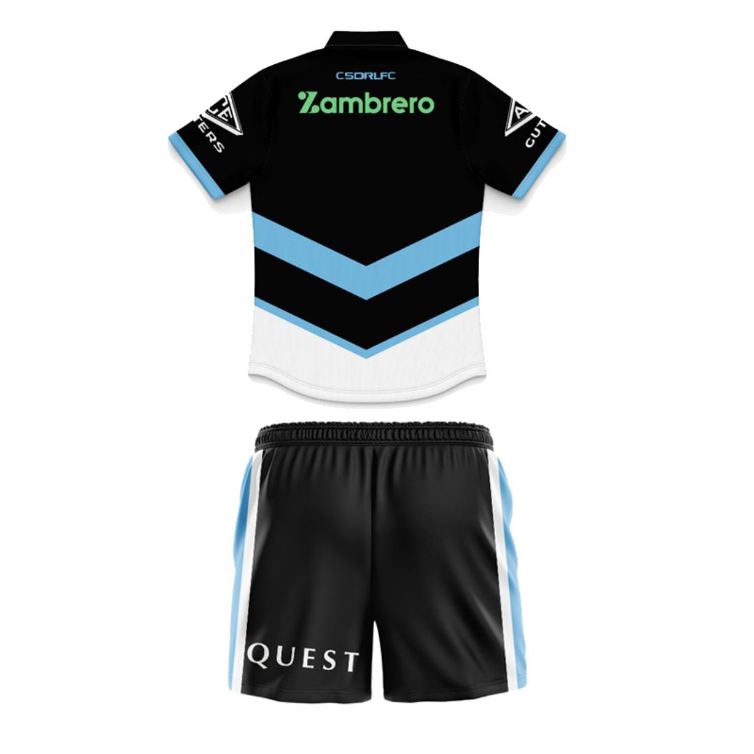 Cronulla Sutherland Sharks 2025 Kids Away Polo Shirt and Shorts Kit