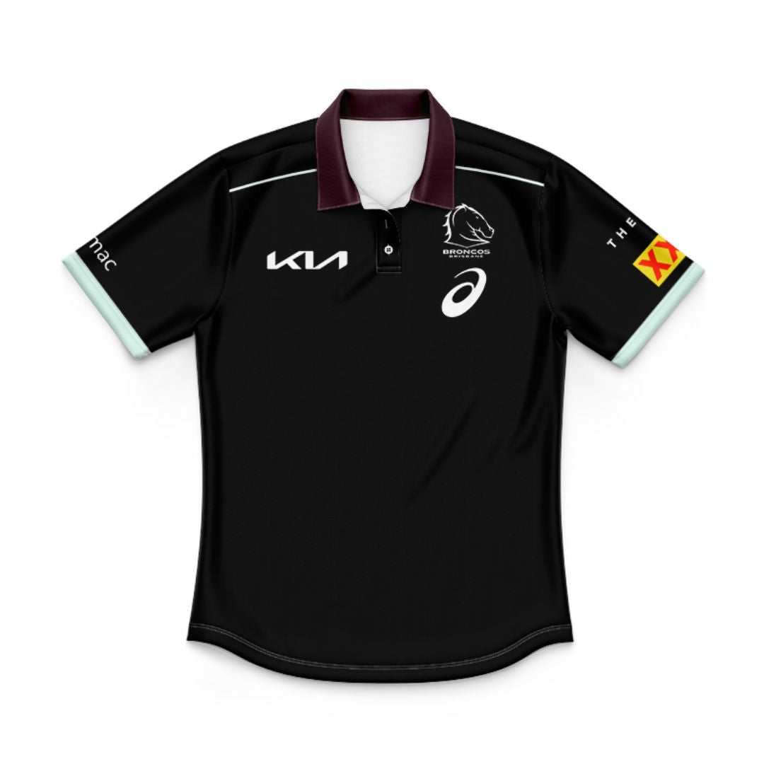 Brisbane Broncos 2025 Kids Black Front Polo Shirt and Shorts Kit