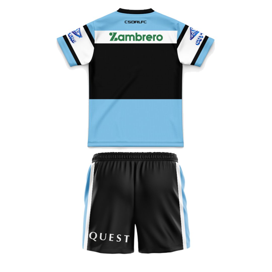 Cronulla Sutherland Sharks 2025 Kids Home Jersey and Shorts Kit