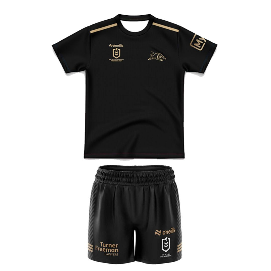 2024 Penrith Panthers Premiers 4 In a Row Kids Black Jersey and Shorts Kit