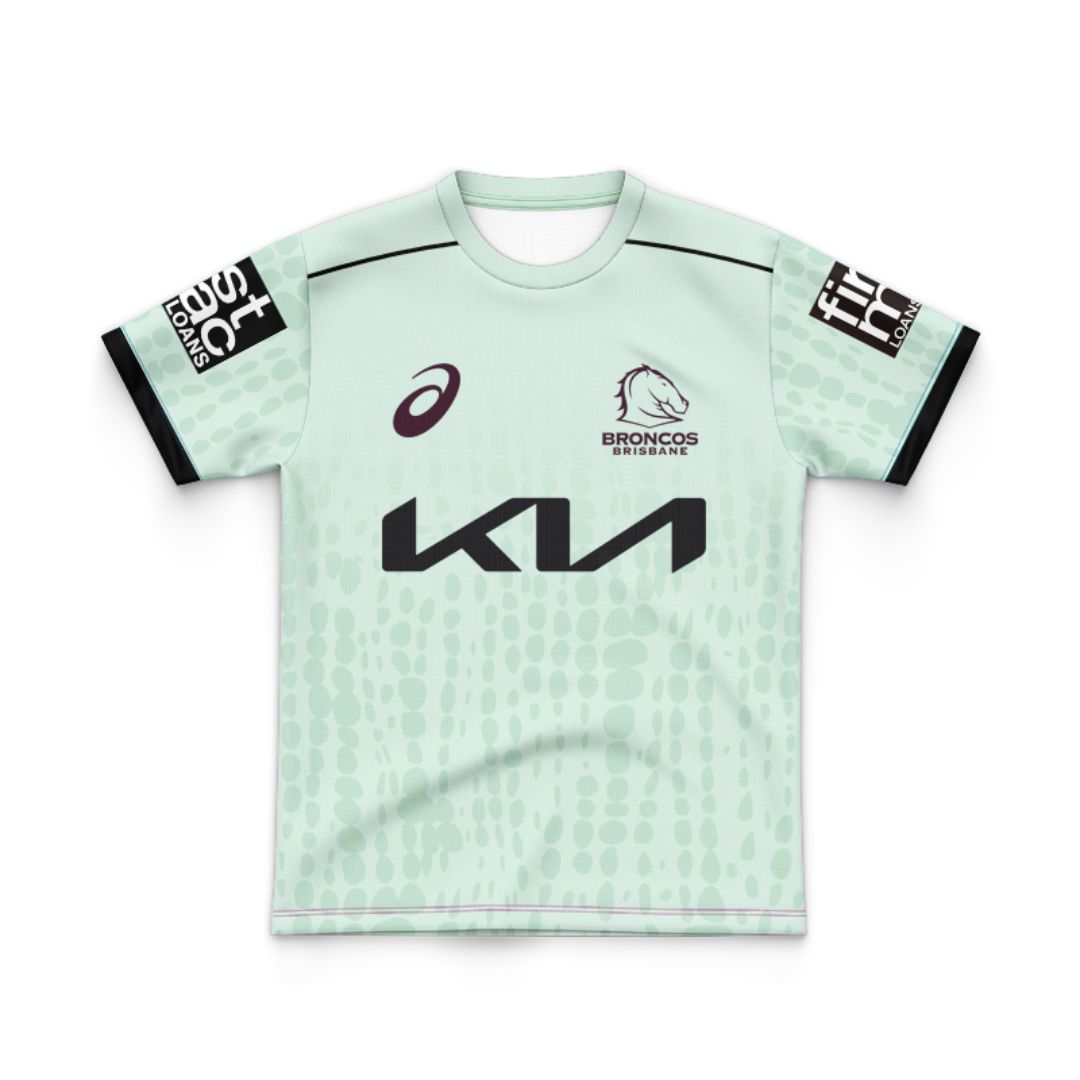 Brisbane Broncos 2025 Kids Mint Green Training Jersey