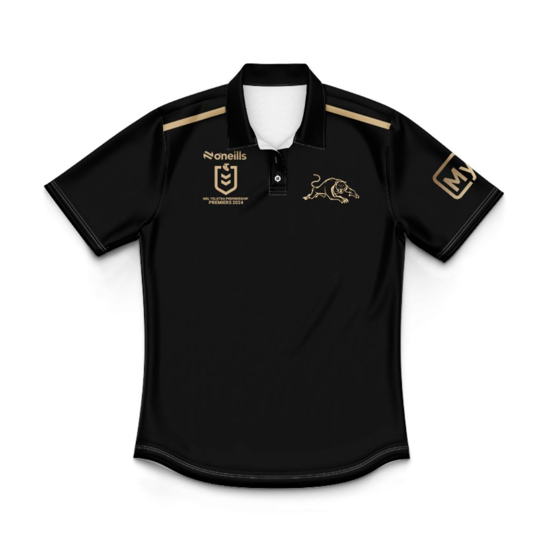 2024 Penrith Panthers Premiers 4 In a Row Kids Black Polo Shirt