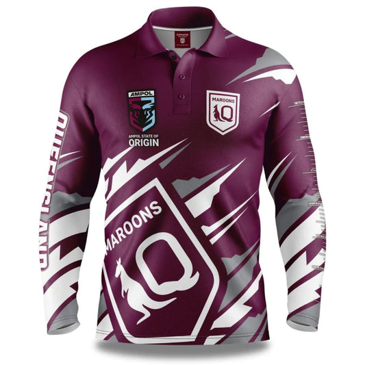 Queensland Maroons State Of Origin 2024 Long Sleeve Ignition Fishing Shirt