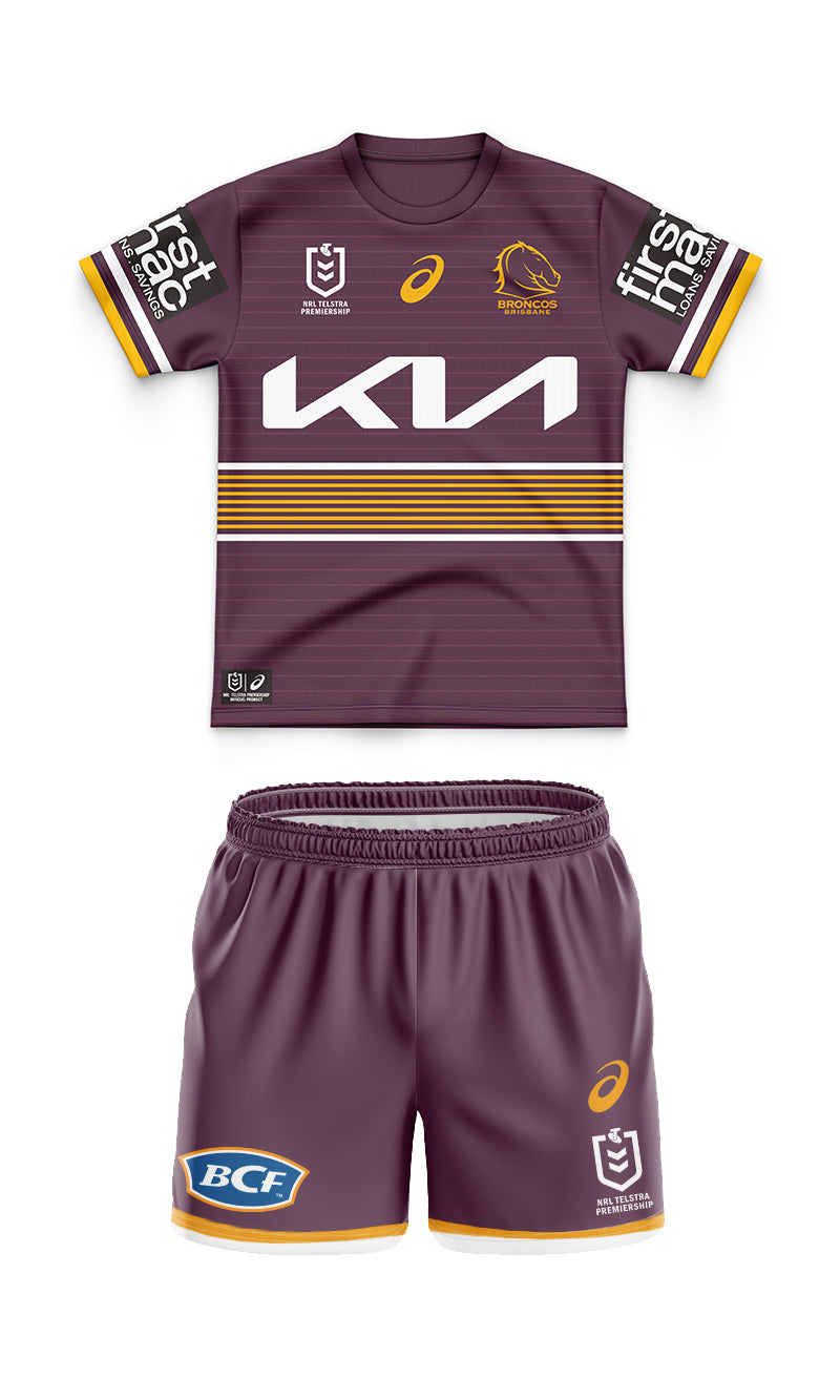 Brisbane Broncos 2022 Kids Home Jersey and Shorts Kit