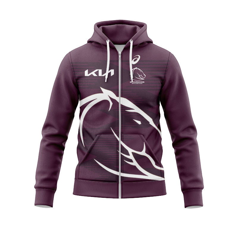 Brisbane Broncos 2024 Run Out Hoodie With Zipper