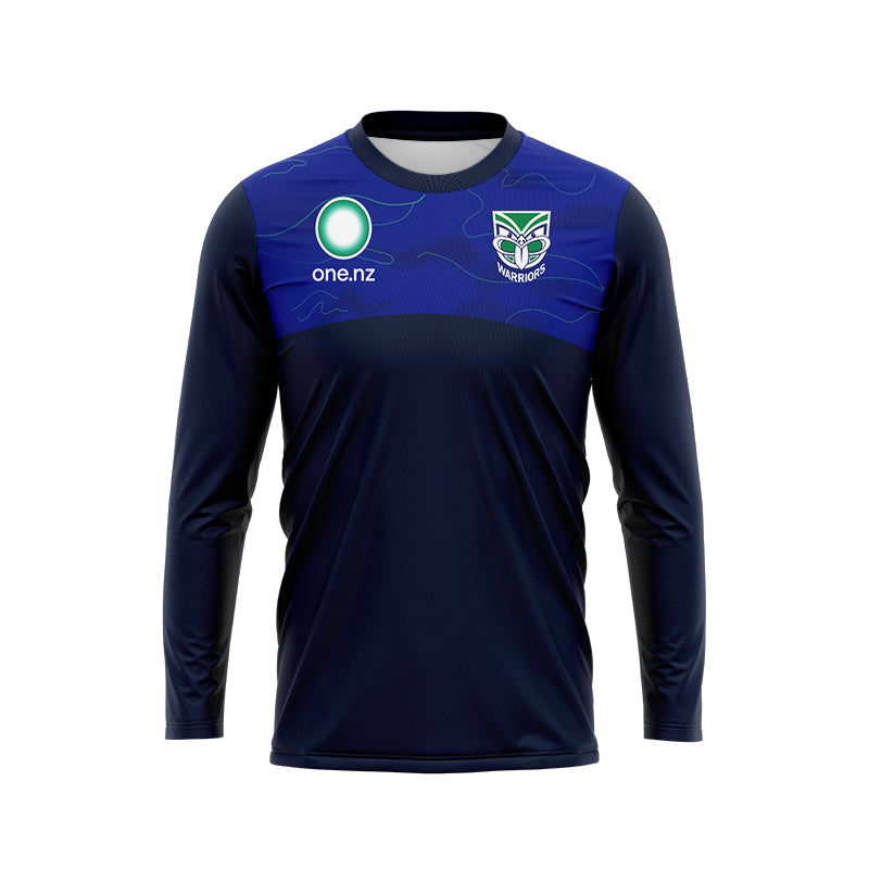 New Zealand Warriors 2024 Long Sleeve Blue Media Shirt