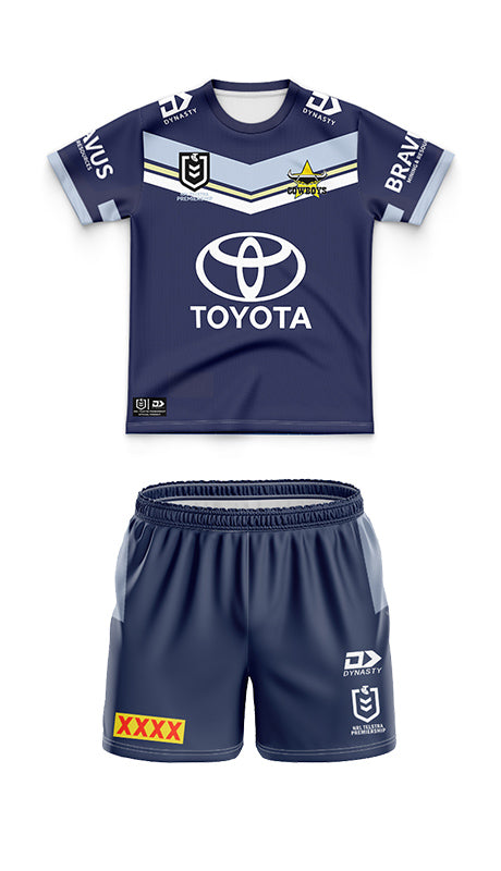 Kids North Queensland Cowboys 2024 Home Jersey and Shorts Kit