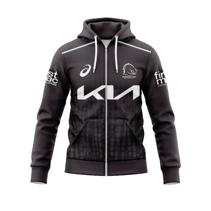 Brisbane Broncos 2025 Black Training Hoodie With Zipper