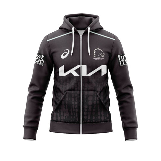 Brisbane Broncos 2025 Black Training Hoodie With Zipper