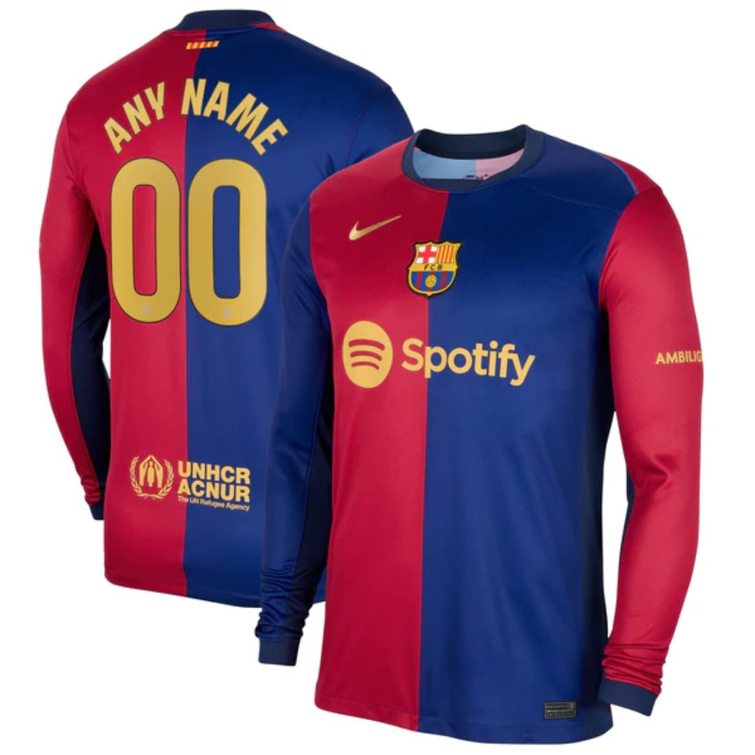 Barcelona 2024/25 Long Sleeve Home Jersey Shirt (Add Your Own Name & Number)