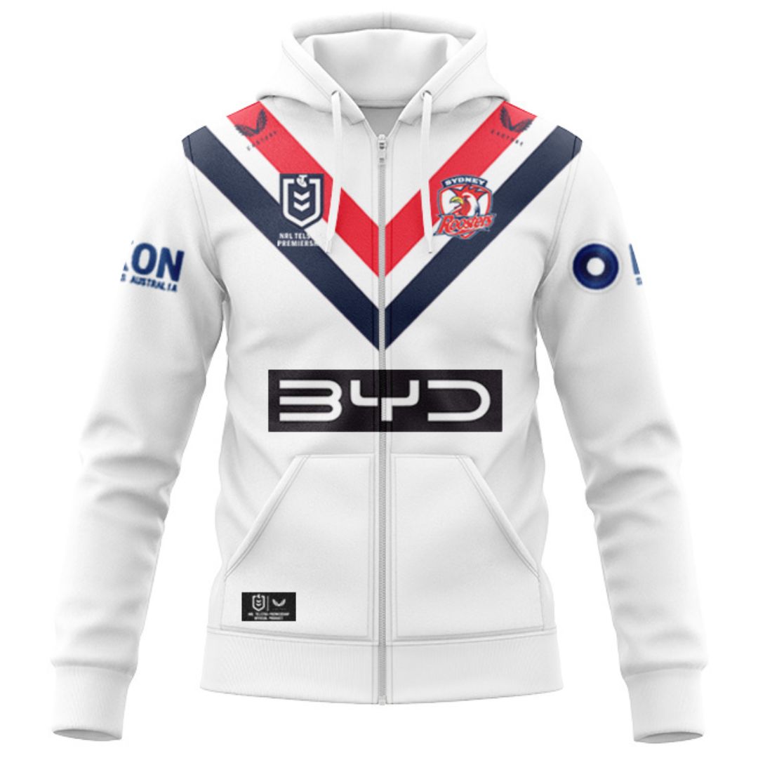 2025 Sydney Roosters Away Hoodie with Zipper