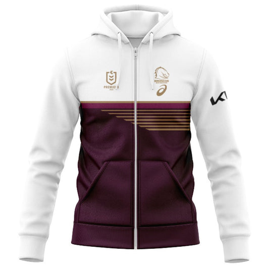Brisbane Broncos 2025 Premiers Hoodie with Zipper - Maroon