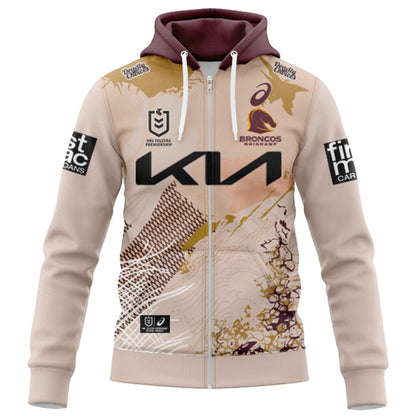 Brisbane Broncos 2025 Indigenous Hoodie with Zipper