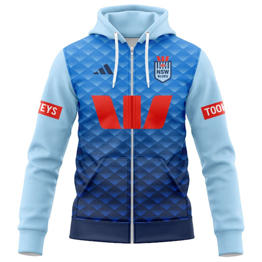 NSW Blues State Of Origin 2025 Light Blue Performance Hoodie with Zipper